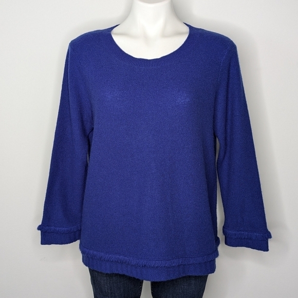Tyler Boe blue long sleeve fringe accent 100% cashmere sweater L - Picture 1 of 7
